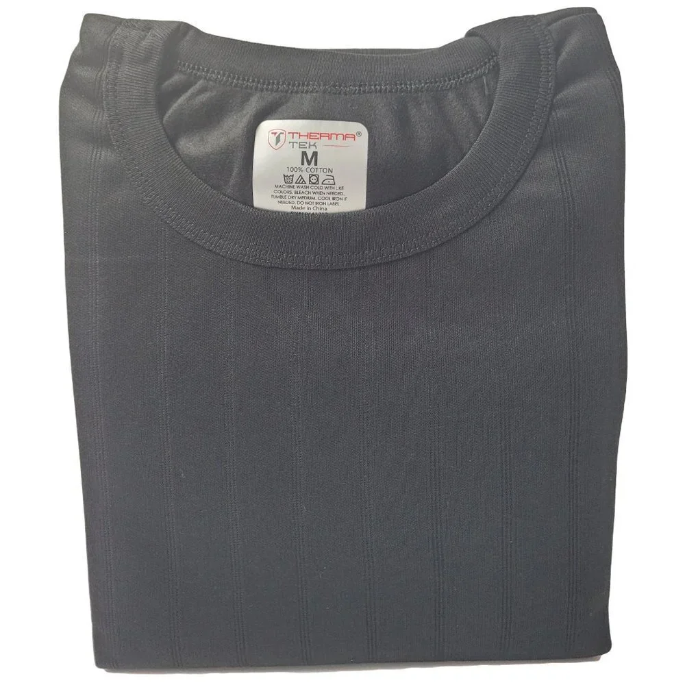 Men Thermal Long Johns Warm Underwear Set, 100% Cotton Fleece, Black